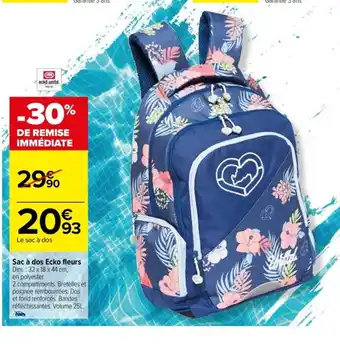 Carrefour Sac à dos Ecko fleurs Dim.: 32 x 18 x 44 cm, offre