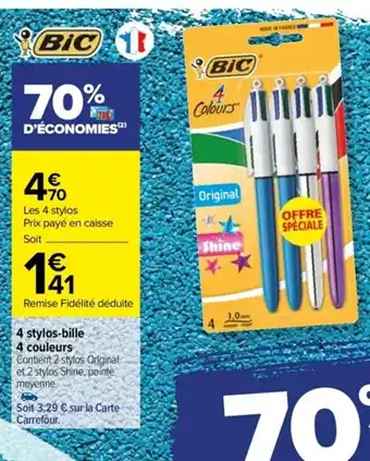 Carrefour 4 stylos-bille 4 couleurs offre