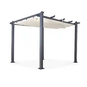 E.Leclerc Tonnelle/pergola aluminium 3x3m toile coulissante rétractable - gris ecru - hero offre
