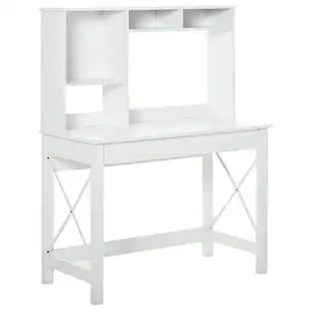 E.Leclerc Bureau bibliothèque 2 en 1 - 3 niches 4 espaces de rangement - panneaux particules métal blanc offre