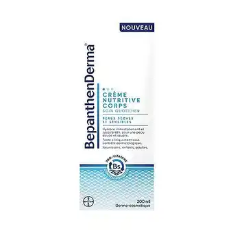 Bepanthenderma crème nutritive corps 200ml peaux sèches et sensibles