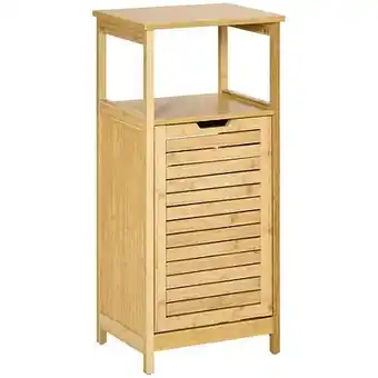 E.Leclerc Meuble bas basculant salle de bain style cosy dim. 40l x 30l x 86,5h cm porte basculante à lattes bambou mdf aspect bois clai offre