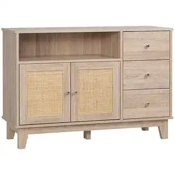 E.Leclerc Buffet 2 portes 3 tiroirs coulissants niche style bohème chic cannage en rotin panneaux aspect chêne clair offre