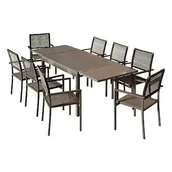 Ensemble table de jardin extensible aluminium 135/270cm + 8 fauteuils empilables en corde anthracite -yeraz 8