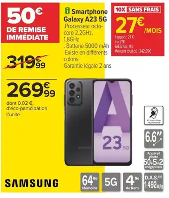 Carrefour Samsung smartphone galaxy a23 5g offre