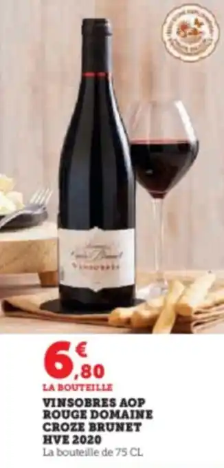 Super U VINSOBRES AOP ROUGE DOMAINE CROZE BRUNET HVE 2020 offre