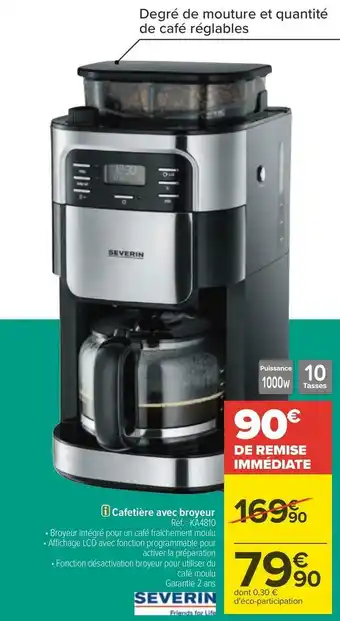 Carrefour Cafetière avec broyeur offre
