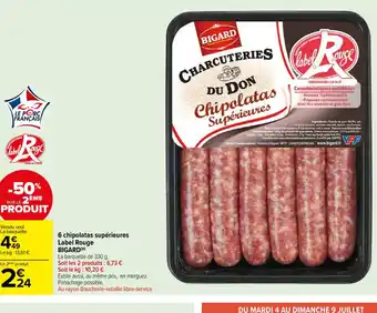 Carrefour 6 chipolatas supérieures Label Rouge offre