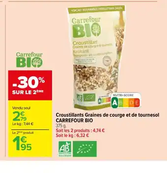 Carrefour Croustillants Graines de courge et de tournesol CARREFOUR BIO offre