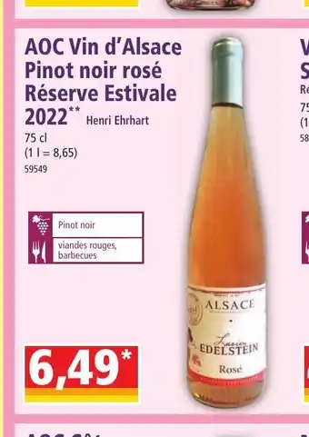 Norma AOC Vin d'Alsace Pinot noir rosé Réserve Estivale 2022** Henri Ehrhart offre