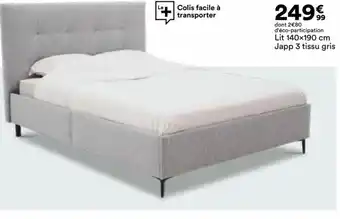 Lit 140x190 cm Japp 3 tissu gris