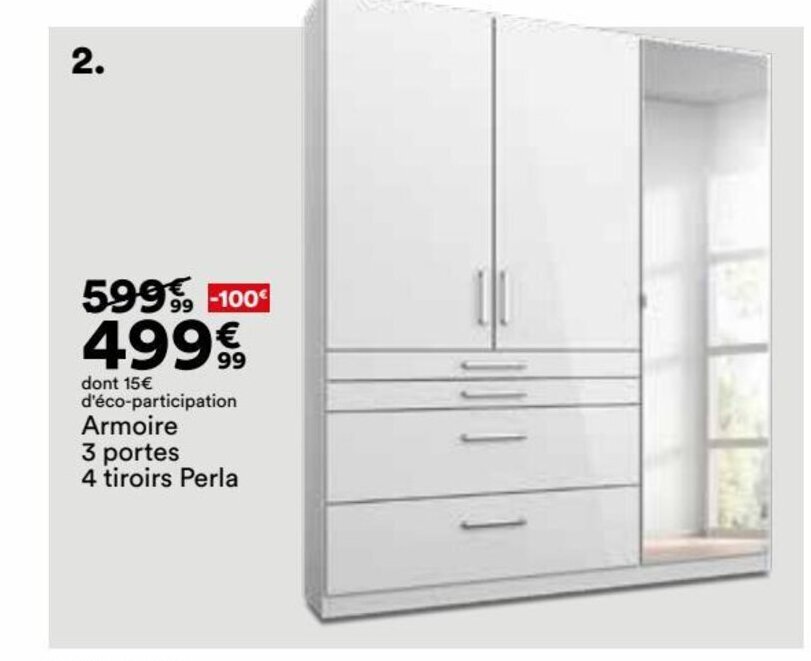 Promo Armoire 3 portes 4 tiroirs Perla chez BUT