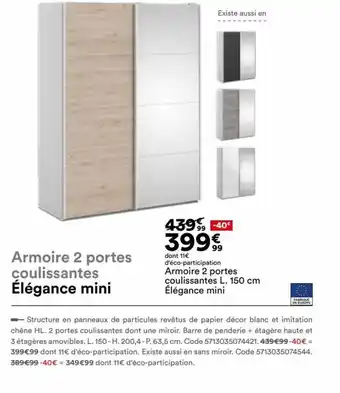 BUT Armoire 2 portes coulissantes Élégance mini offre