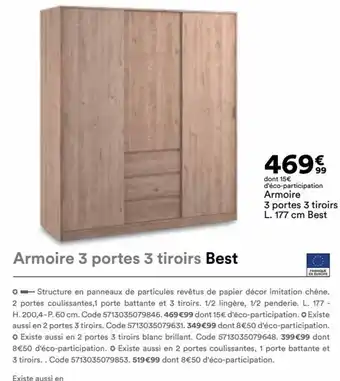 BUT Armoire 3 portes 3 tiroirs Best offre