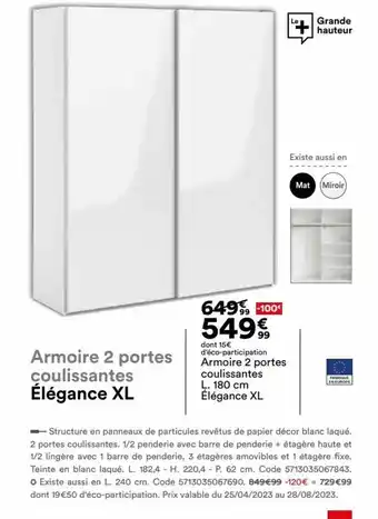 BUT Armoire 2 portes coulissantes offre