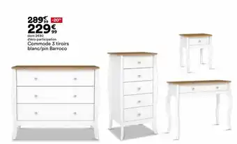 BUT Commode 3 tiroirs blanc/pin Barroco offre
