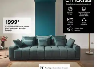 BUT Canapé convertible 4 places tissu vogue vert amande Boréale offre