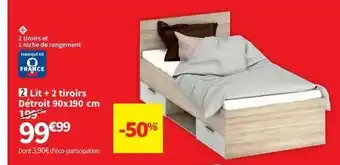 Conforama Lit + 2 tiroirs détroit 90x190cm offre