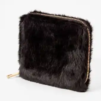 Claire's Mini porte-monnaie à zip en fausse fourrure - noir offre