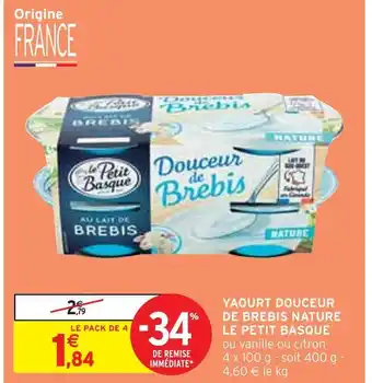 Intermarché Le petit basque yaourt douceur de brebis nature offre