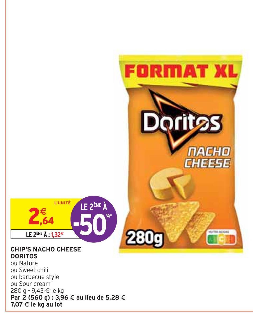 Promo Doritos chip's nacho cheese chez Intermarché