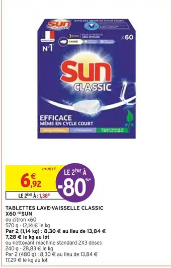 Intermarché Sun tablettes lave-vaisselle classic x60 (b) offre