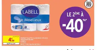 Intermarché Labell papier toilette classique 3 plis 12 rouleaux blanc offre