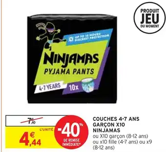 Intermarché Ninjamas couches 4-7 ans garçon x10 offre