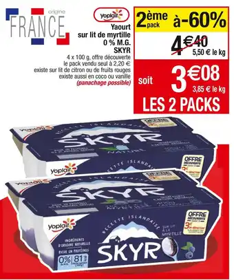 Cora x Carrefour Yoplait yaourt sur lit de myrtille 0 % m.g. skyr offre