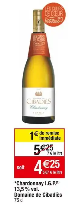 Cora x Carrefour Domaine de cibadiès chardonnay i.g.p. 13,5 % vol. offre