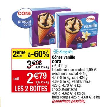 Cora x Carrefour Cora cônes vanille offre