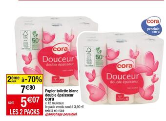 Cora x Carrefour Cora papier toilette blanc double épaisseur offre