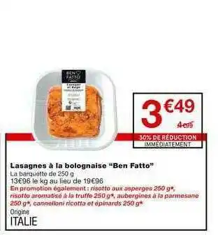 Monoprix Lasagnes à La Bolognaise Ben Fatto offre