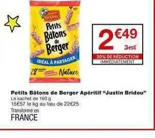 Monoprix Petits Bâtons De Berger Apéritif Justin Bridou offre