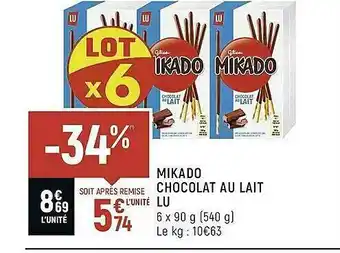 Spar Mikado Chocolat Au Lait Lu offre