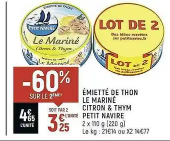 émietté De Thon Le Mariné Citron & Thym Petit Navire
