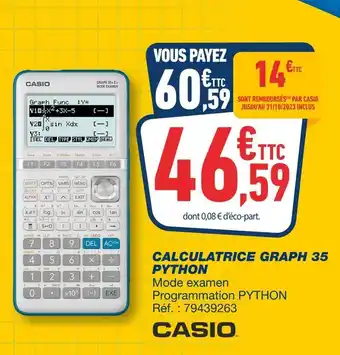 Bureau Vallée Casio calculatrice graph 35 python offre