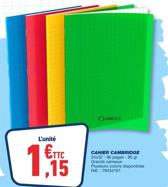 Bureau Vallée Cambridge cahier offre