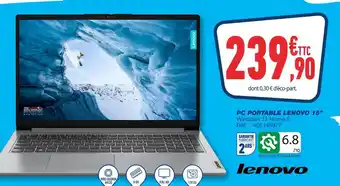 Bureau Vallée Lenovo pc portable 15’’ offre