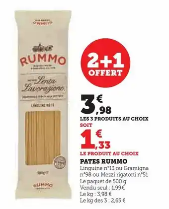Super U Pates rummo offre
