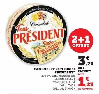 Super U Camembert pasteurise president offre