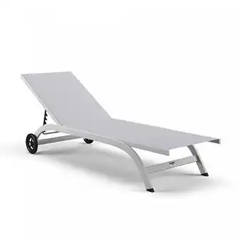 Bain de soleil / transat de jardin inclinable 5 positions aluminium avec roulettes - blanc gris - pol