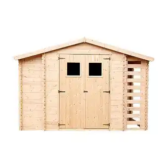 E.Leclerc Abri de jardin en bois et range bûches - 5,41 m2 - i206 x l328 x h218 cm - timbela m389 offre