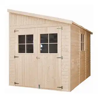 E.Leclerc Abri de jardin en bois naturel - 6,1 m2 - h244 x l218 x l318 cm - avec paroi latérale - timbela m339a offre