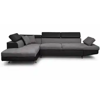 E.Leclerc Canapé d'angle gauche convertible microfibre gris et simili noir mio 271 cm offre