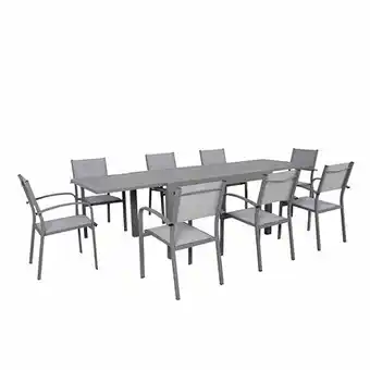 E.Leclerc Table de jardin extensible en aluminium 270cm + 8 fauteuils empilables textilène gris - milo 8 offre
