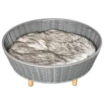 E.Leclerc Canapé chien lit pour chien panier chat design scandinave avec coussin aspect fourrure dim. ø 60 x 23,5h cm pieds bois pin ré offre