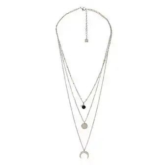 E.Leclerc Collier astral en acier argenté orné de cristaux swarovski avec pierre crystal noir offre