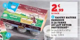 Super U YAOURT NATURE FABRIQUÉ À LA FERME offre