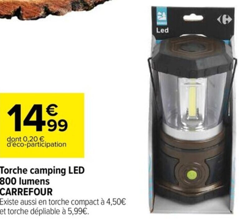 Promo Torche camping LED 800 lumens chez Carrefour